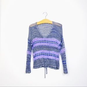 90’s Crochet V-neck tie waist sweater